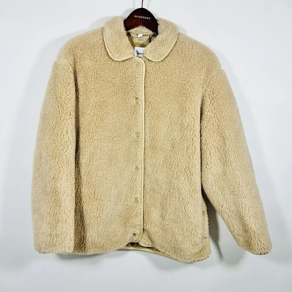 Burberry Kettlewell Size 8 Wool Cashmere Honey Teddy Fleece Jacket NWT $1,790